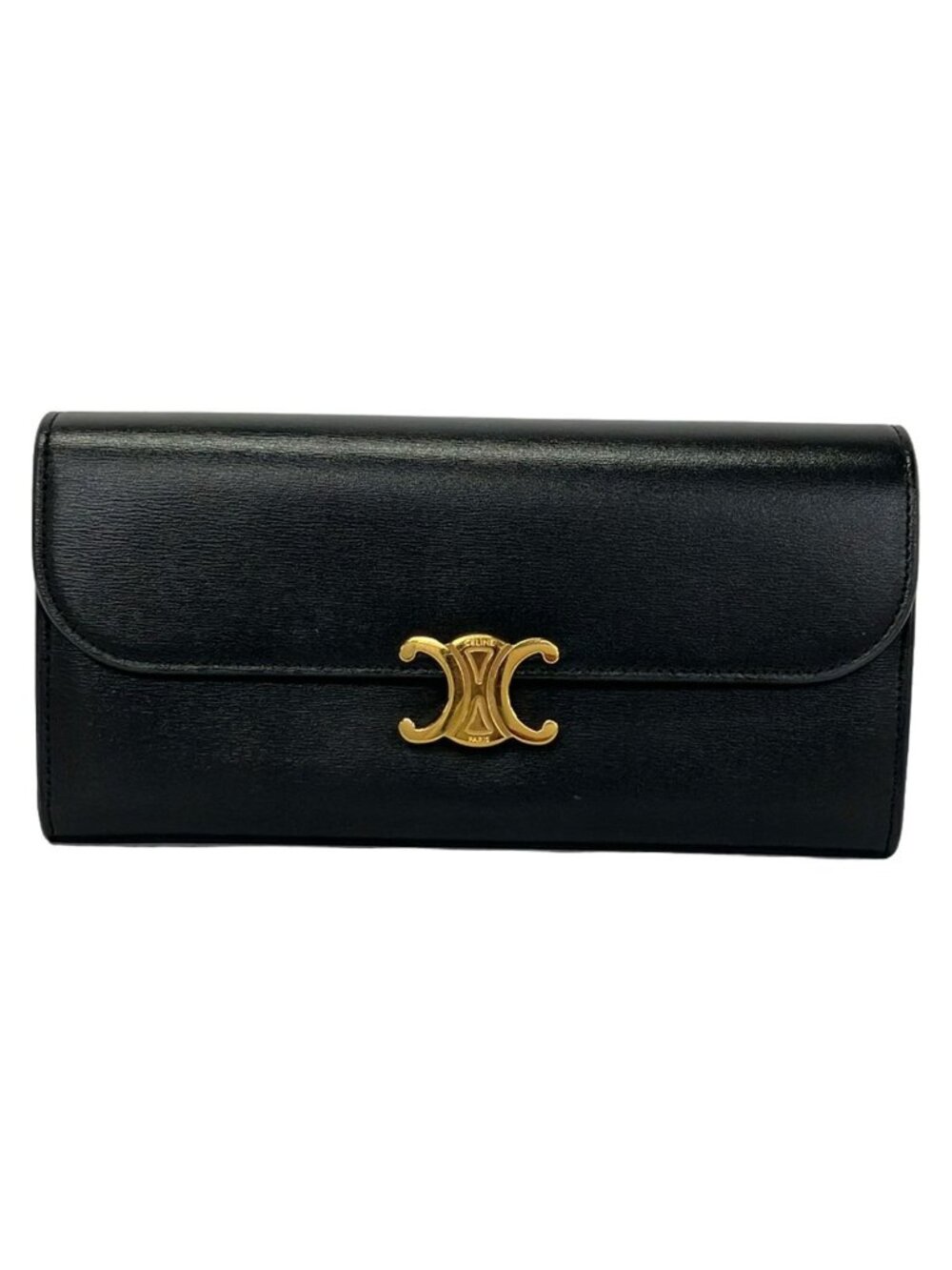 Celine Wallet Triomphe Black Leather